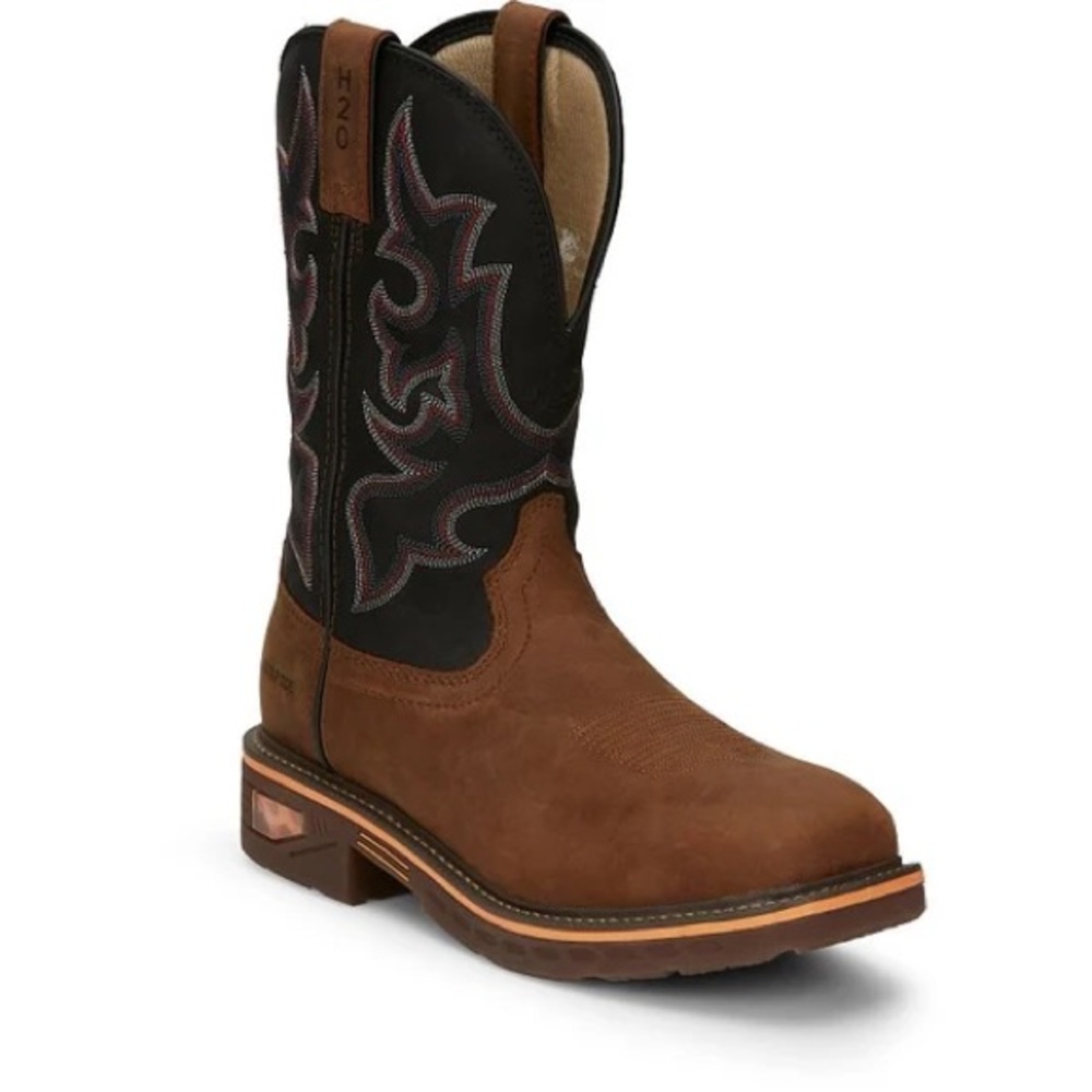 Justin Brown and Black Western Work Boot for Men